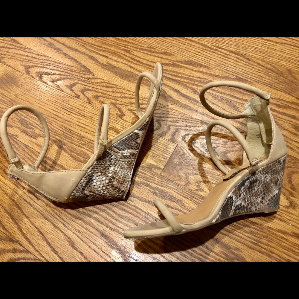 Nude and leopard print wedge sandals
